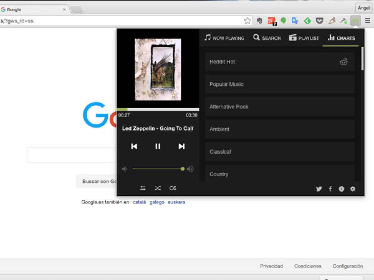 Música en la barra de herramientas de Chrome con Instant Song
